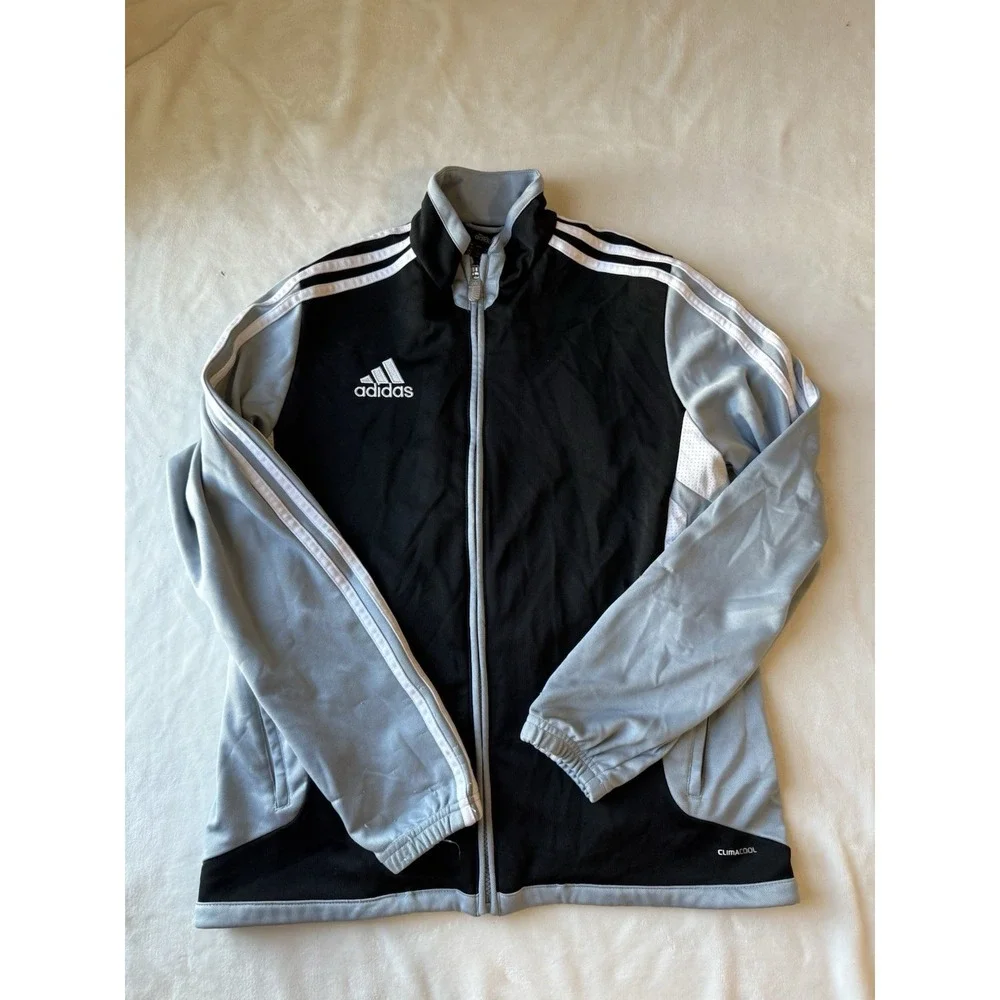 Adidas Boys 13-14y Black Grey Climacool Track Jacket Size L Full Zip Performance